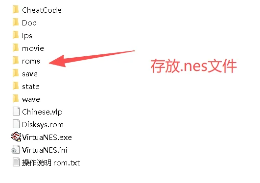 VirtuaNES 0.97 汉化版实机截图：存放游戏文件的roms目录
